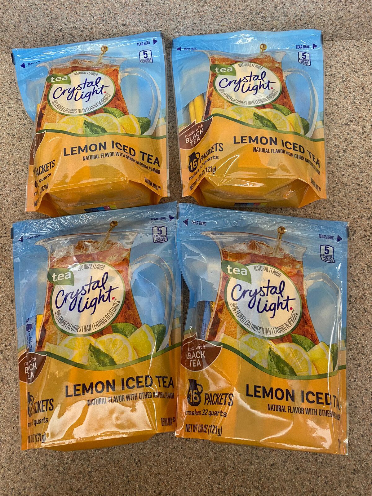 Crystal Light Lemon Iced Tea Drink Mix Made with Black Tea -16 Packets- (4 PACK)