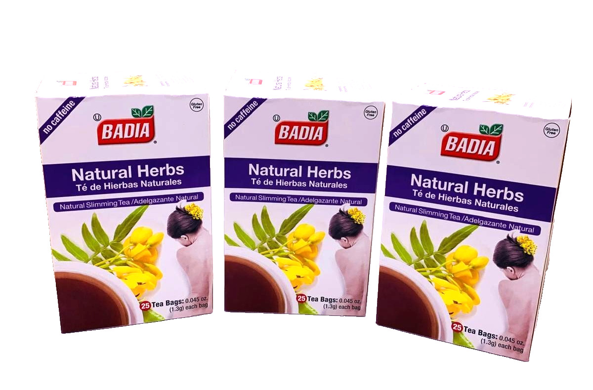 Badia Natural Herbs Tea Caffeine-Free Slimming Blend – 25 Tea Bags, Pack of 3