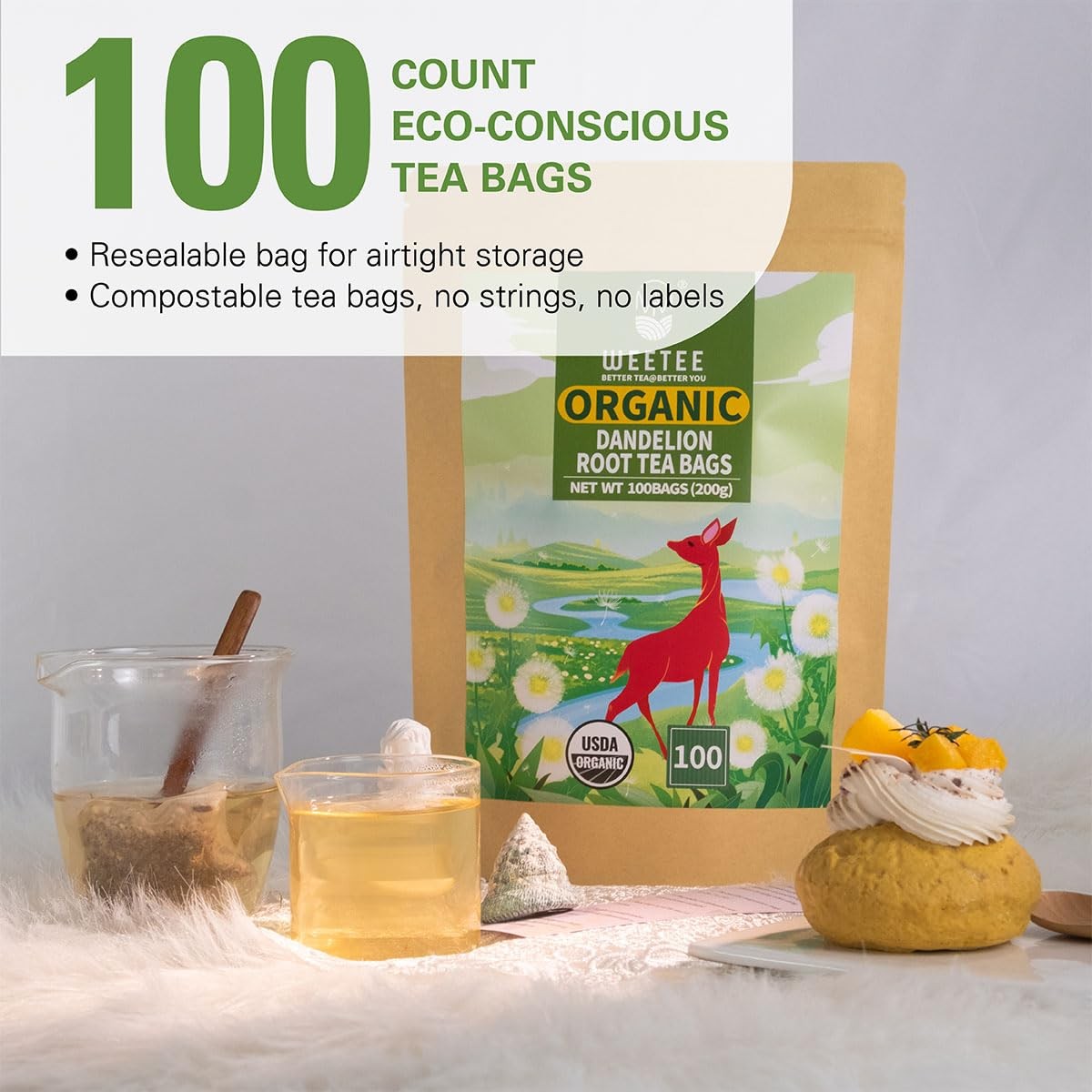 Organic Dandelion Root Tea Bags, Pure Raw Dandelion Root 100 Count, Earthy & …