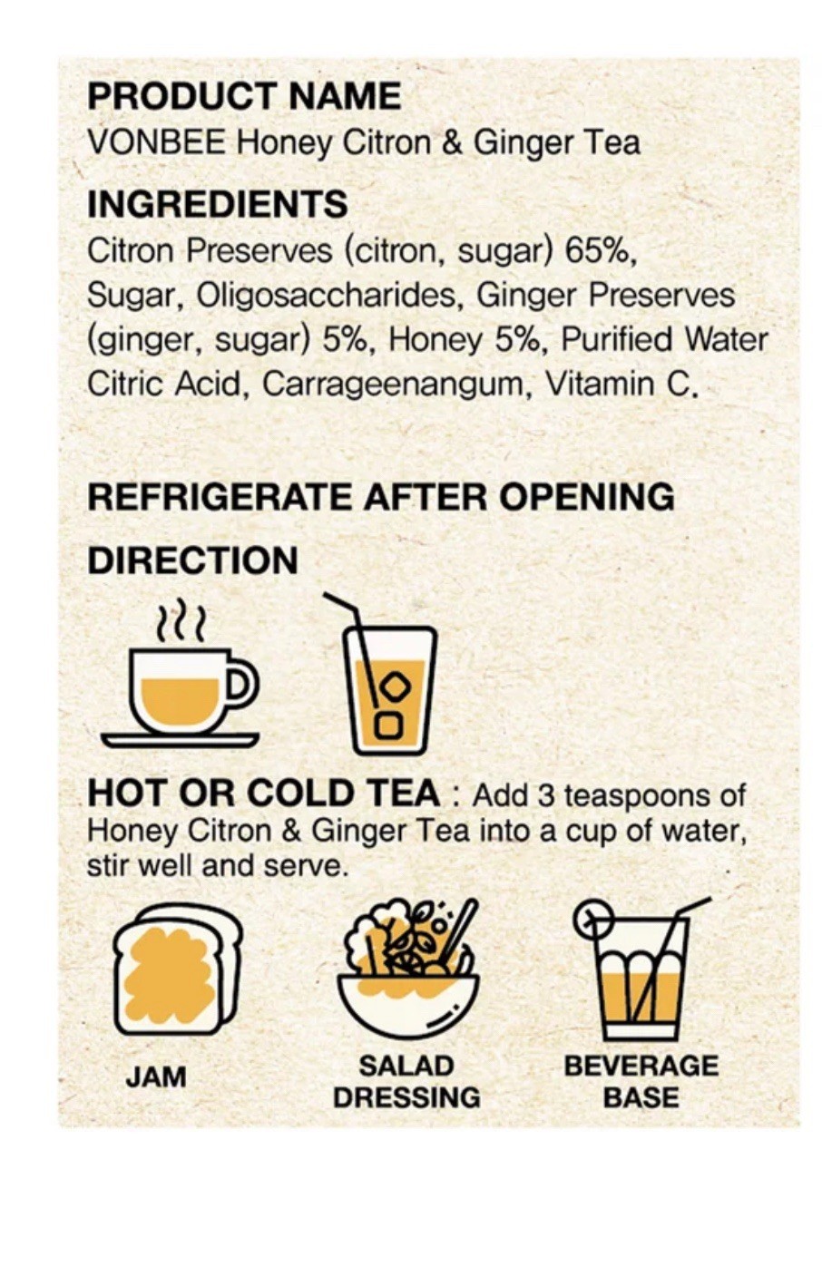 2X Vonbee Honey Citron and Ginger tea, Jam, Salad Dressing and More 4.4 LB / 2KG