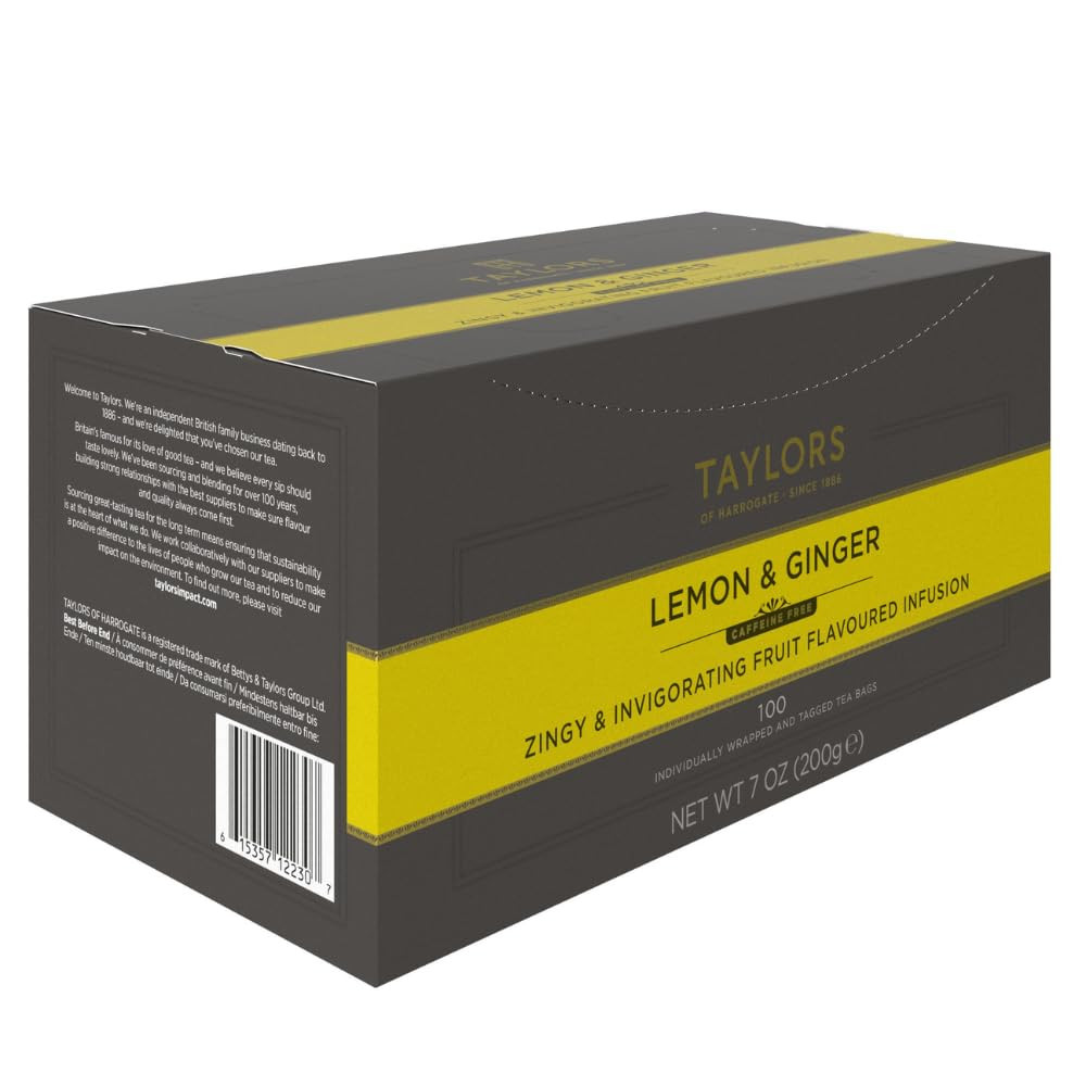 Lemon & Ginger, Herbal Tea, Individually Wrapped Bags, 100 Count (Pack of 1), Cl