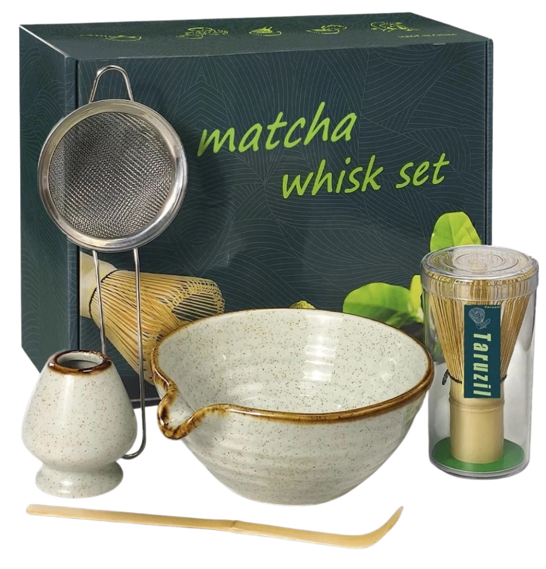 Matcha Whisk Set with Matcha Bowl, Bamboo Whisk, Scoop, Sifter & Holder