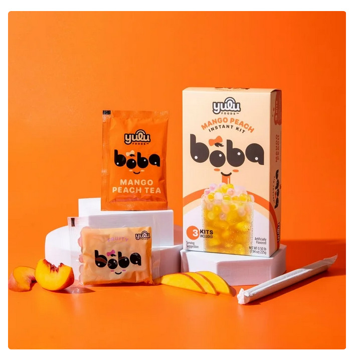 Yulu Instant Boba Mango Peach Tea, Bubble Tea Kit, 3 Drinks