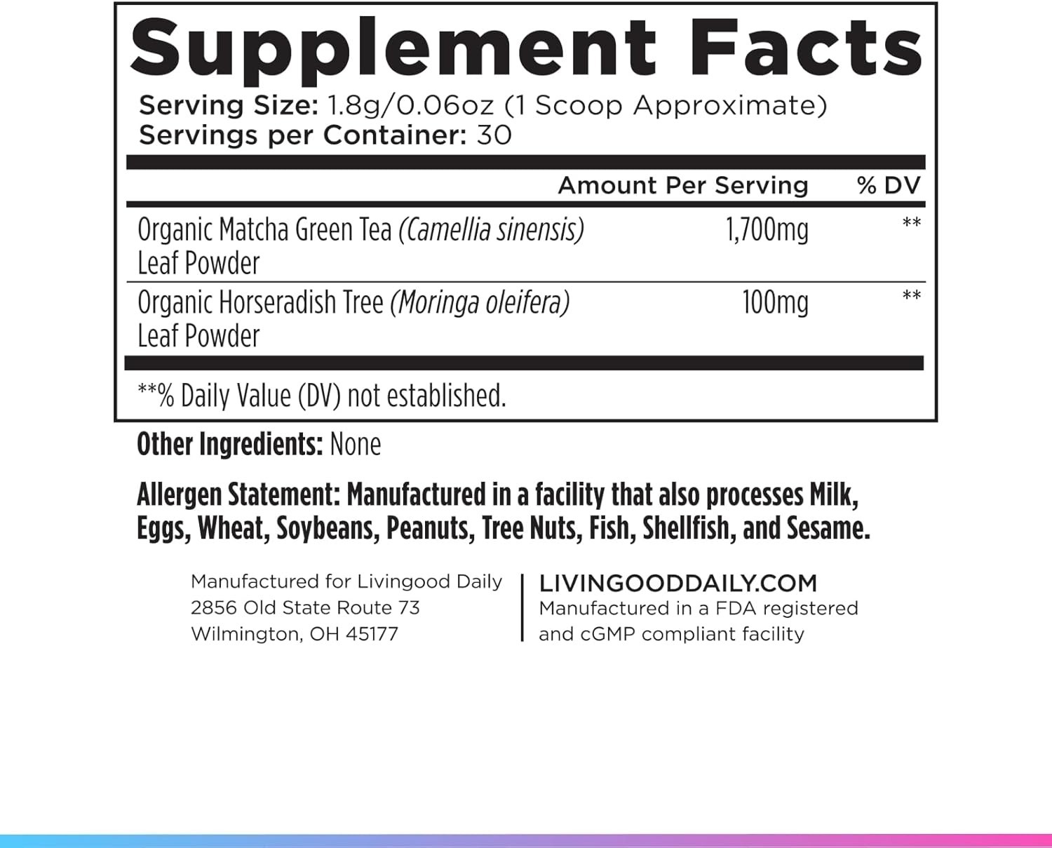 Livingood Daily Matcha + Moringa Powder, 30 Servings – 2in1 Matcha Powder and Mo
