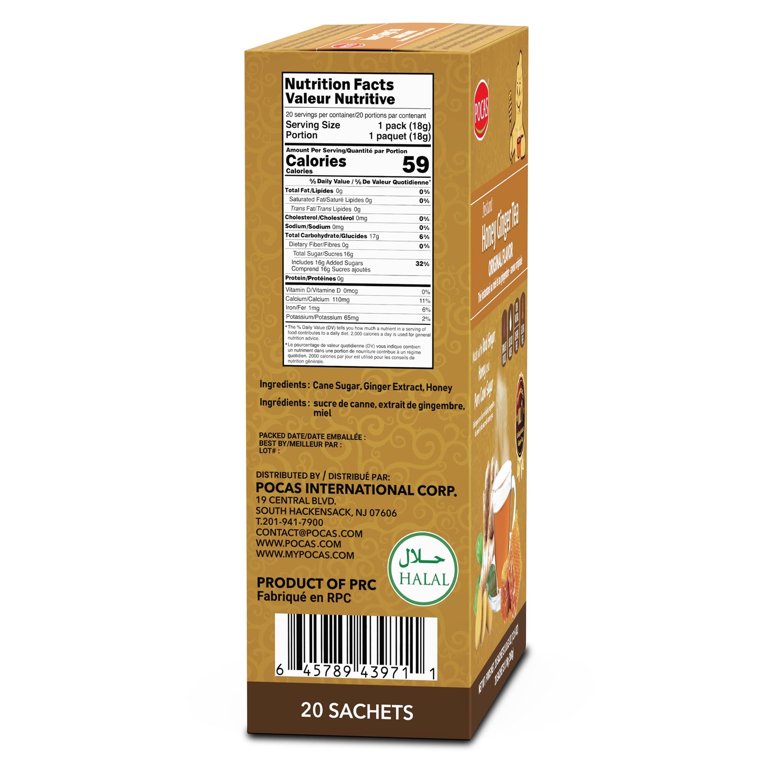 Pocas Honey Ginger Tea, Original, Instant Powder (20 12.7 Ounce (Pack of 1)