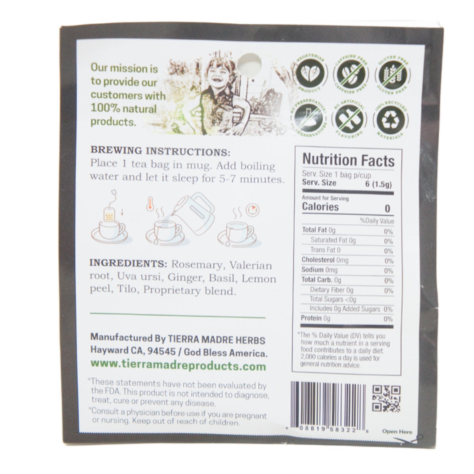 Tierra Madre Tension Headache Migraine Herbal Supplement Tea – 1.5G (3 Pack)