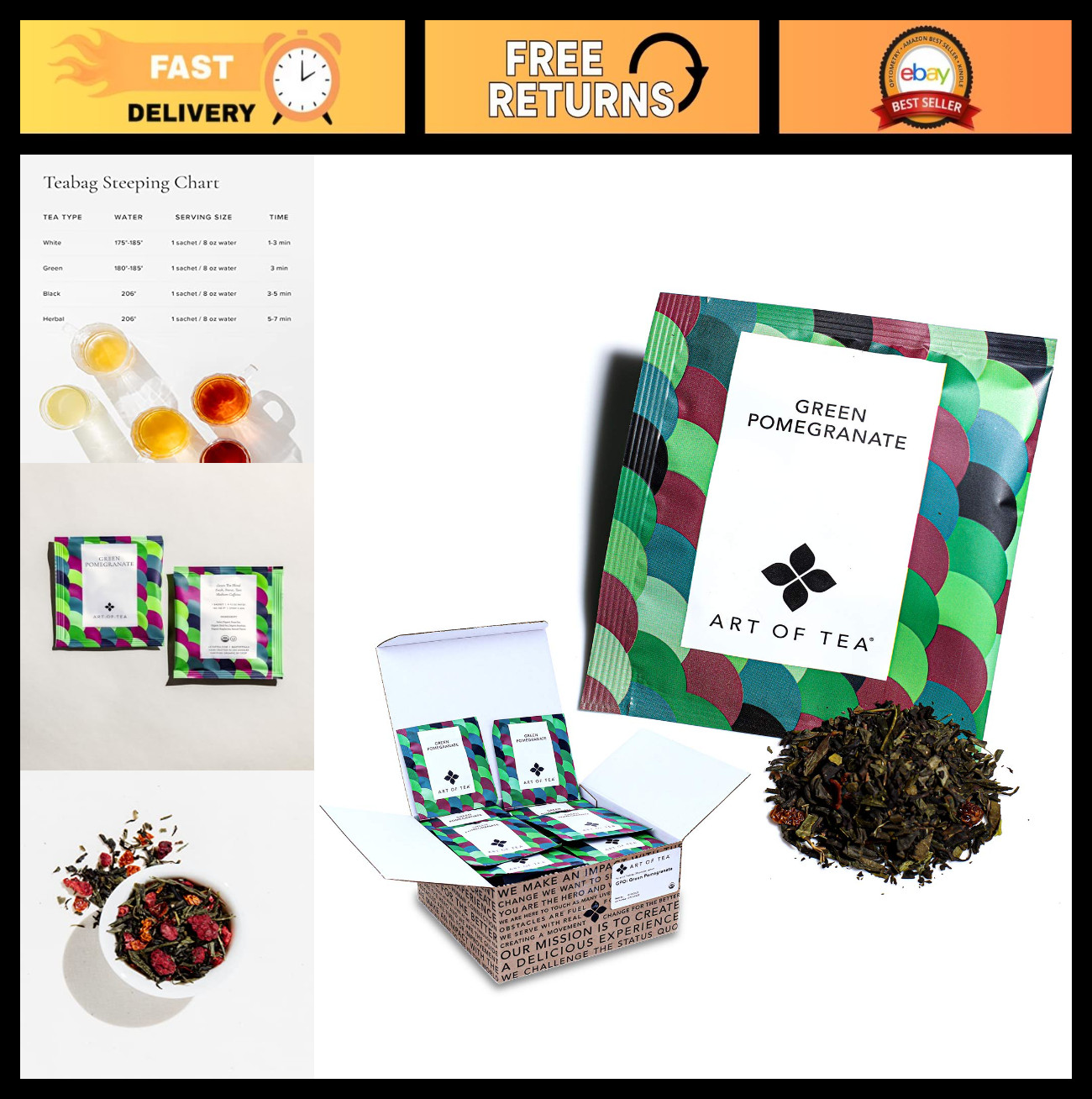 Organic Green Pomegranate Tea – 50 Pyramid Sachets | Herbal Wellness Blend