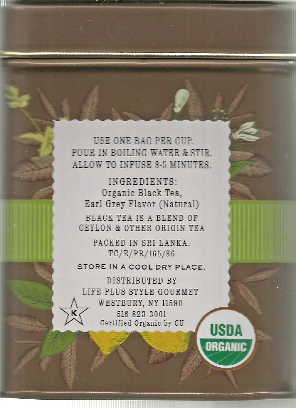 THE SECRET GARDEN ORGANIC EARL GREY BLACK TEA 50 TEA BAGS IN REUSABLE TIN.09/27