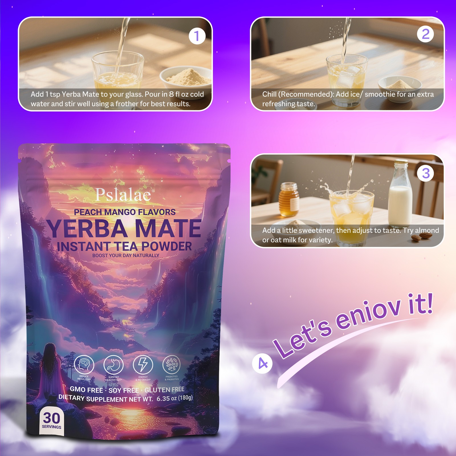 Yerba Mate – Instant Tea Powder,Gut Health, Focus, Energy Support – 30 Servings