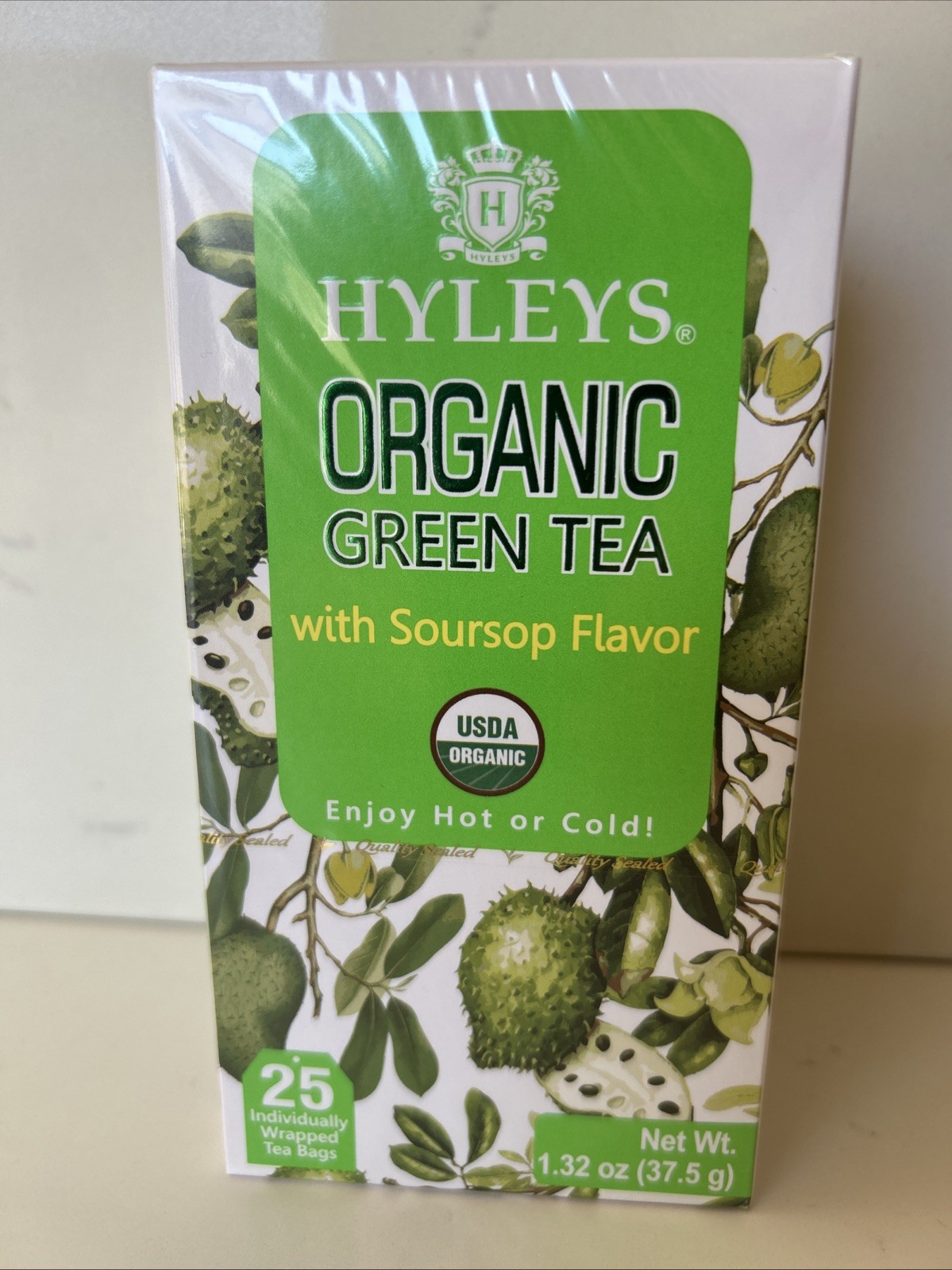 Hyleys Organic Green Tea Soursop Flavor, 25 Tea Bags – Guanabana Flavor