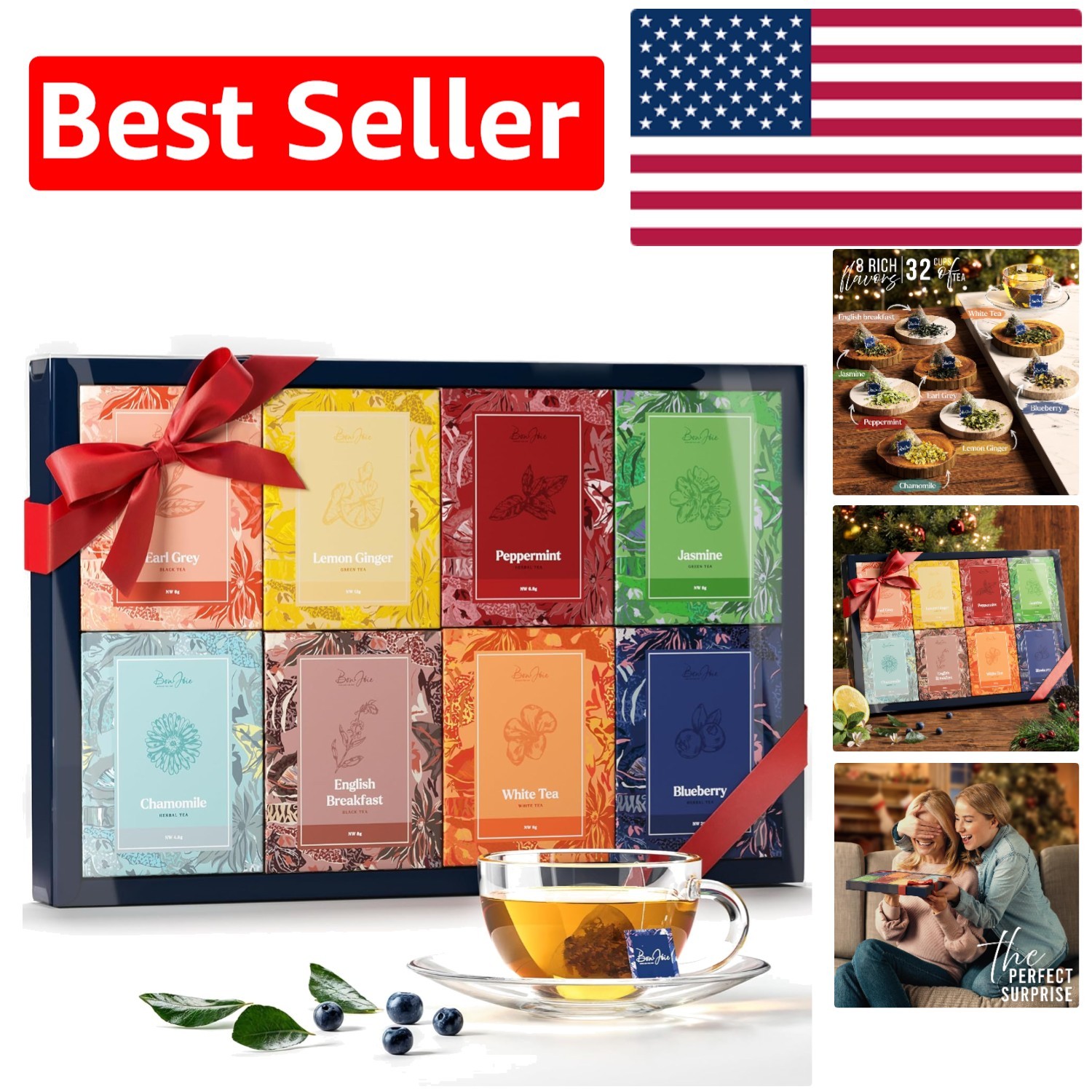 Luxurious Tea Gift Set: 32 Loose Leaf Bags with 8 Exquisite Flavors for Gifting