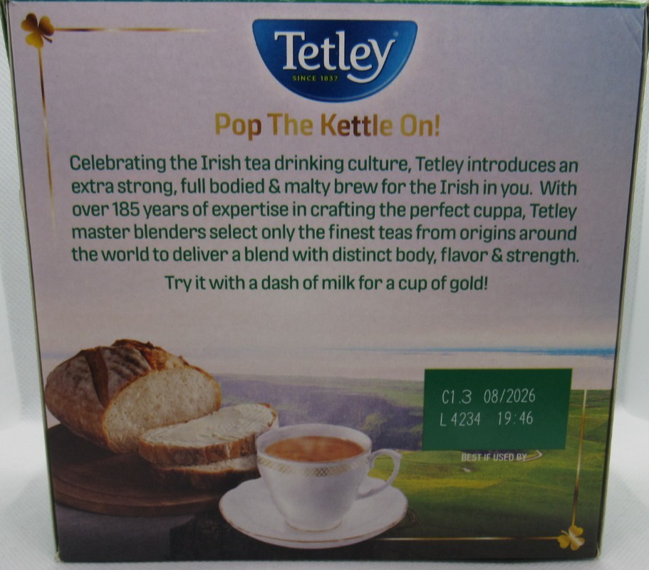 Tetley IRISH BREAKFAST Premium Black Tea Strong Full Bodied Malty 80 Round Bags