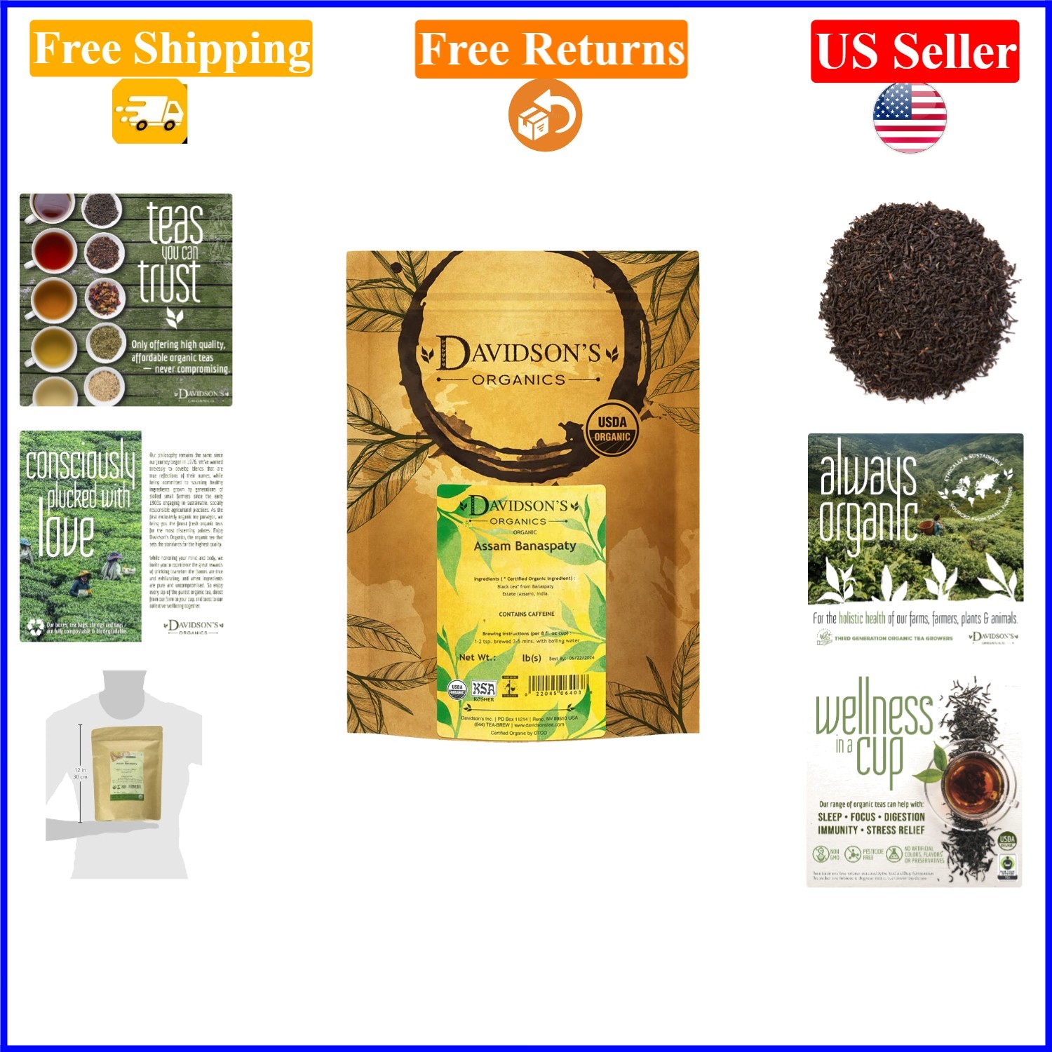 Organic Assam Banaspaty Black Tea 1 Pound Bag, Loose Leaves