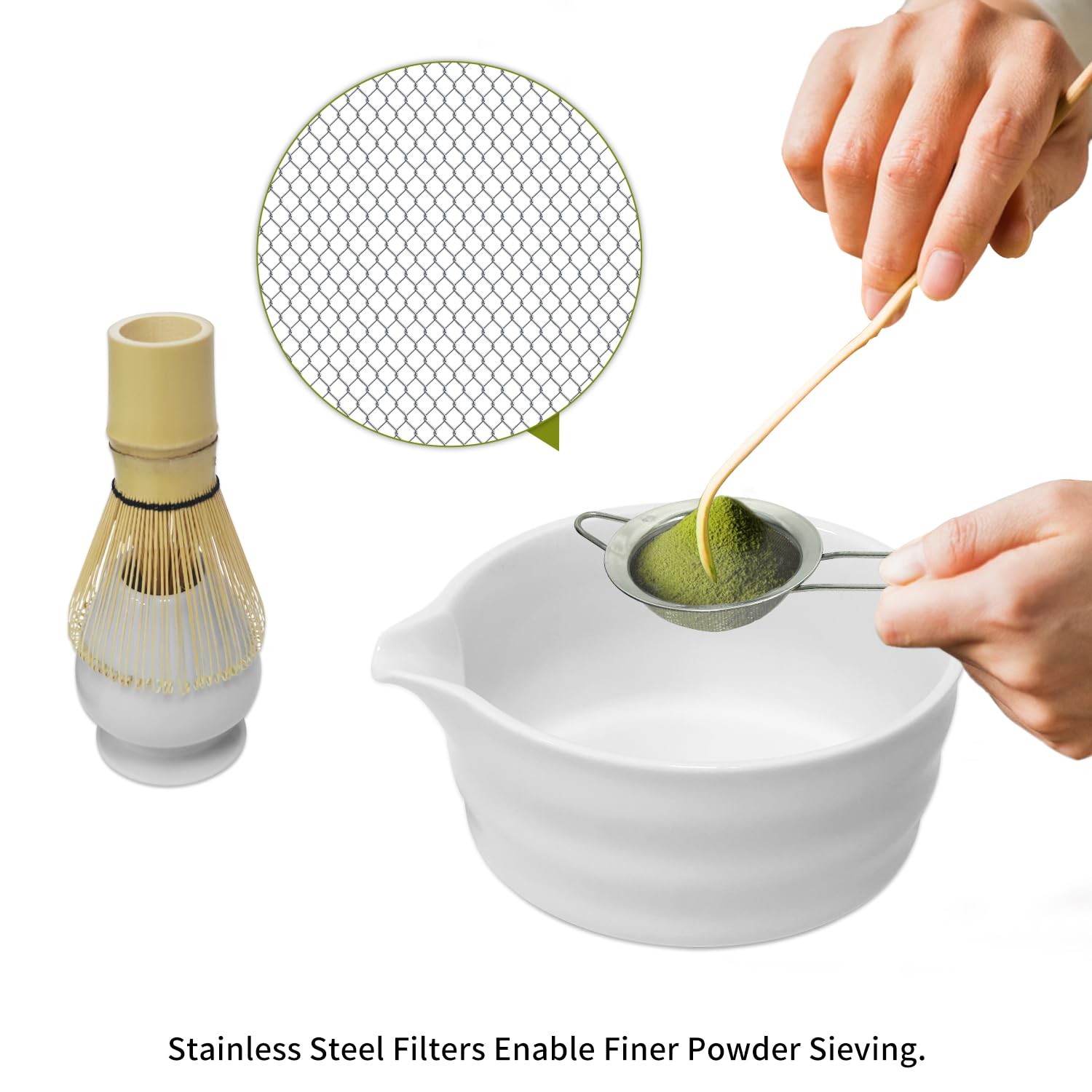 Matcha Whisk Set, Matcha Bowl with Spout, Bamboo Whisk, Scoop, Sifter, Whisk