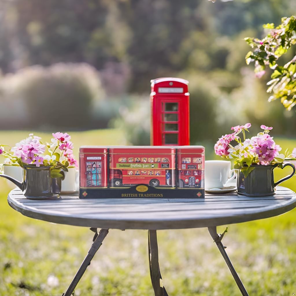 British Tea Tin Set with 2 oz Loose Leaf Tea & 10 Tea Bags