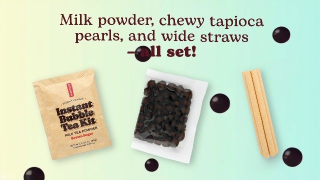 Strawberry Bubble Tea Kit 2-Pack – Instant Milk Tea Powder & Tapioca Pearls, 10