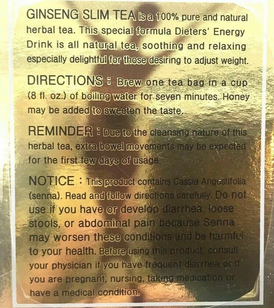 Diet Ginseng Slim Tea for Weight Loss, Extra Strength, 3g X 18bags (1.90 Oz)