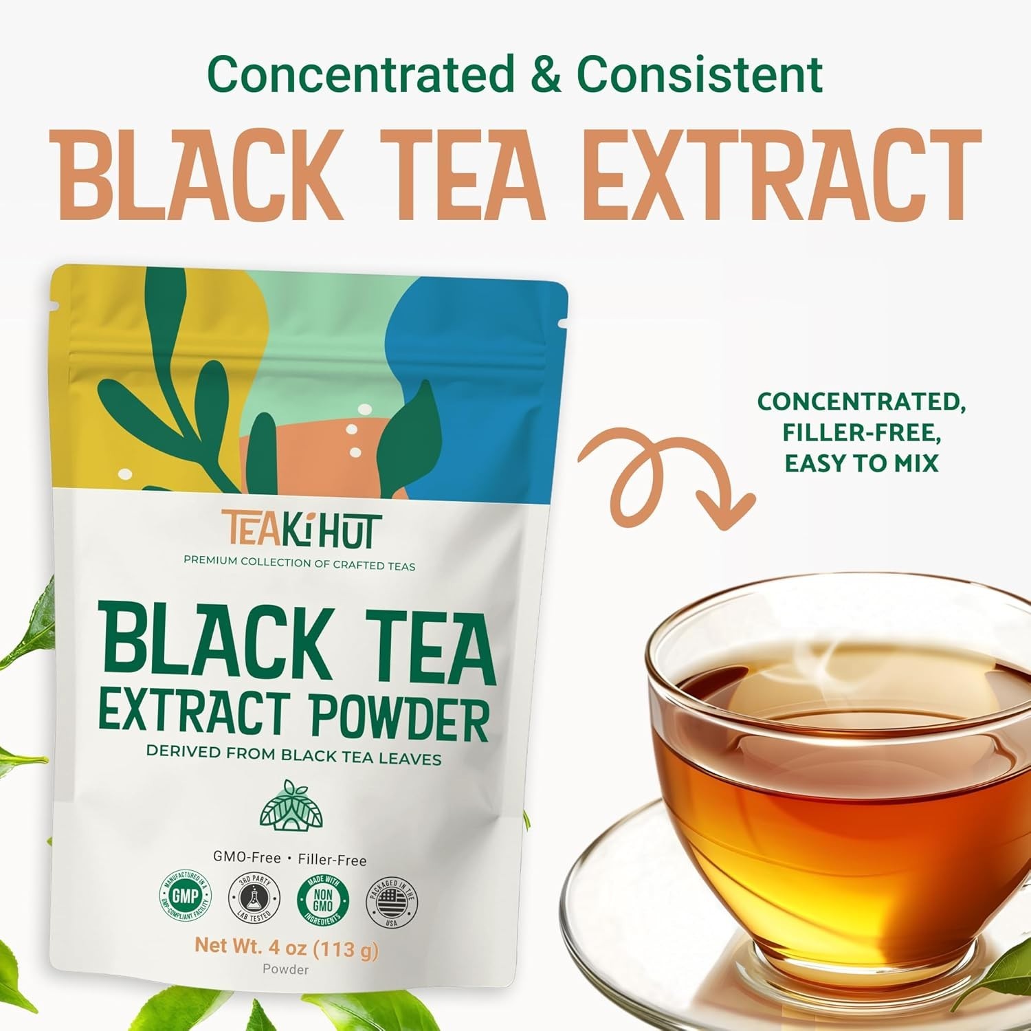 Instant Black Tea Extract Powder, Zero Additives, Non-GMO, 113g