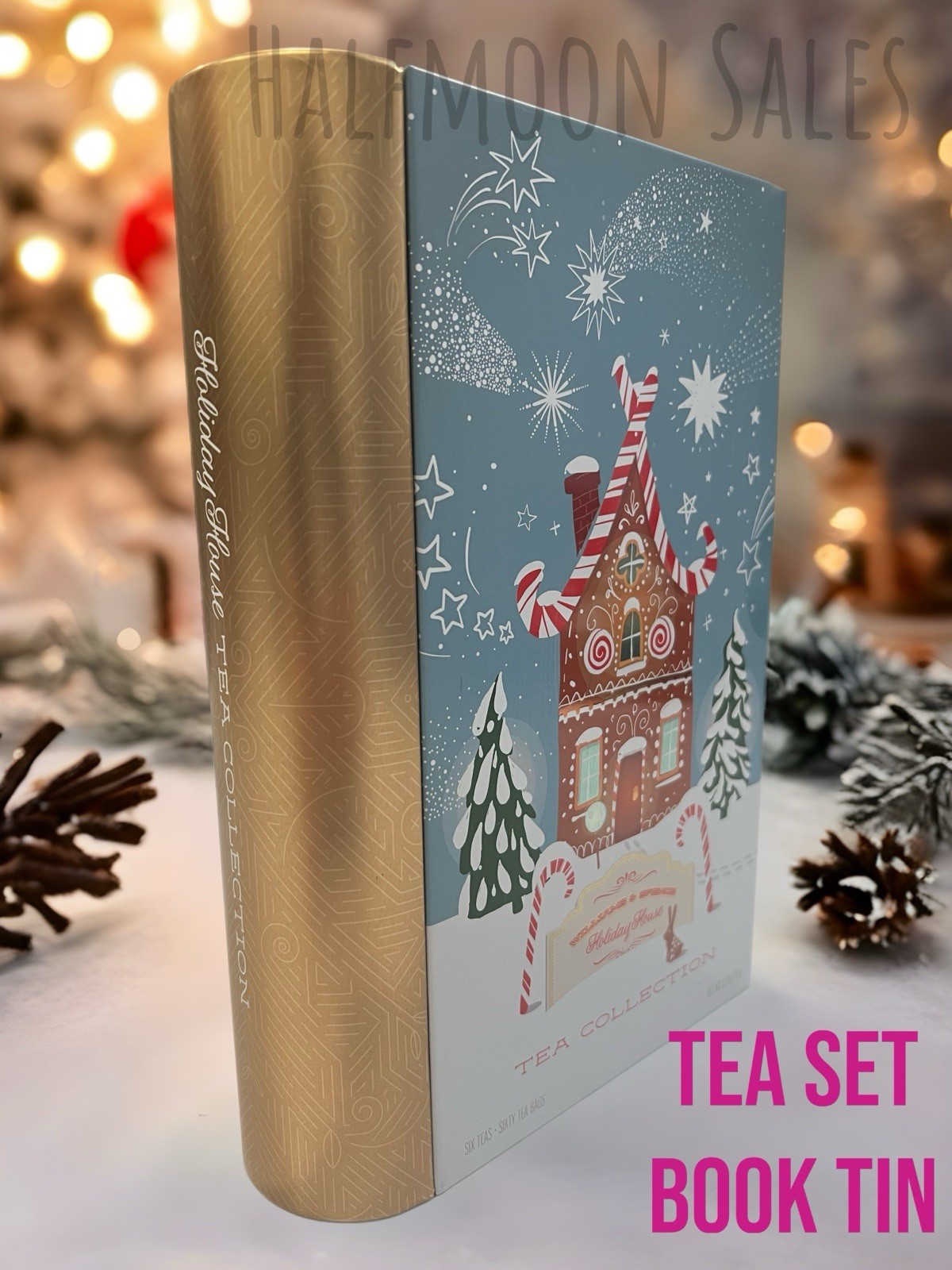 Holiday House Tea Book Tin | 6 Christmas Tea Flavors | 60 Bags Collectible Gift