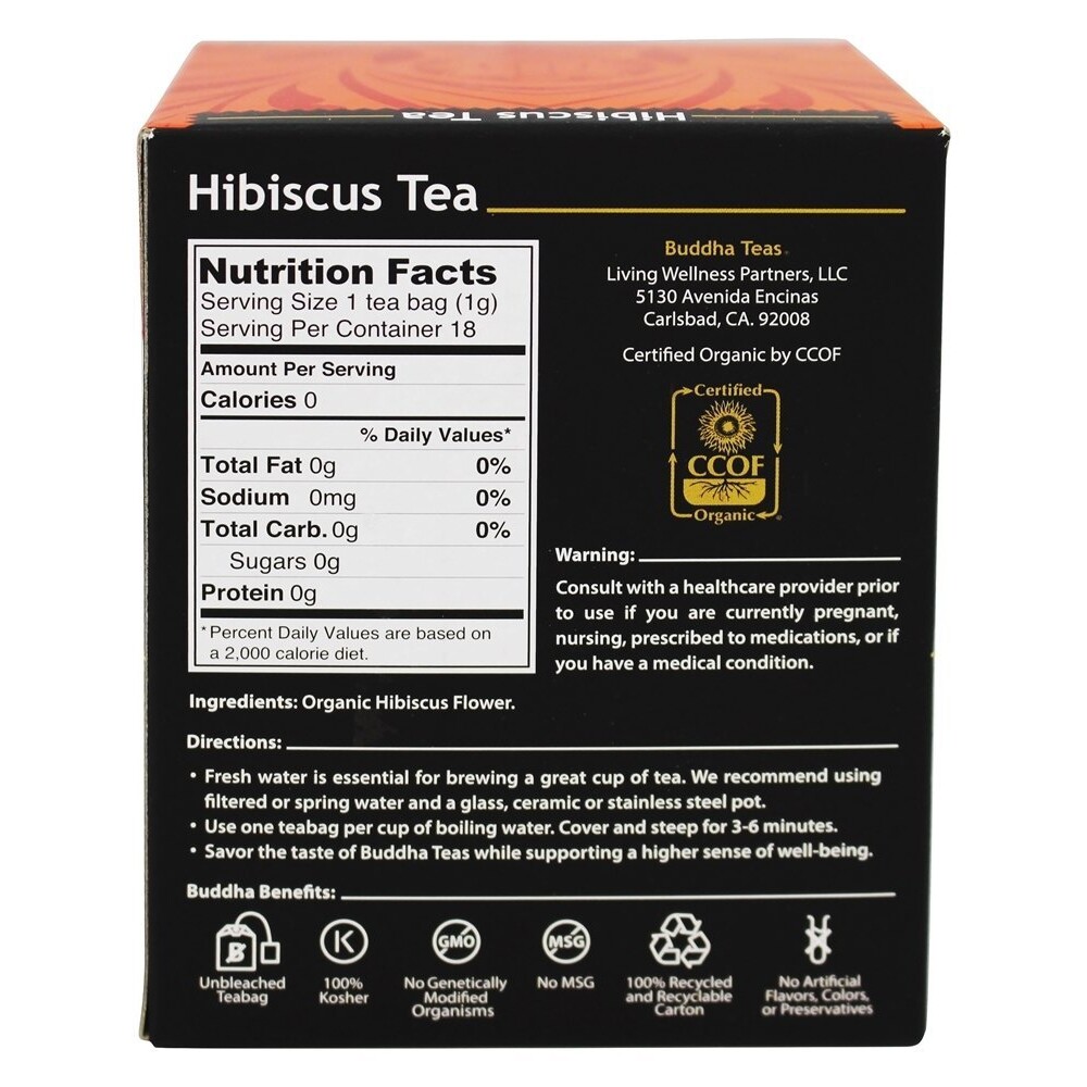 Buddha Teas 100% Organic Herbal Hibiscus Tea, 18 Tea Bags