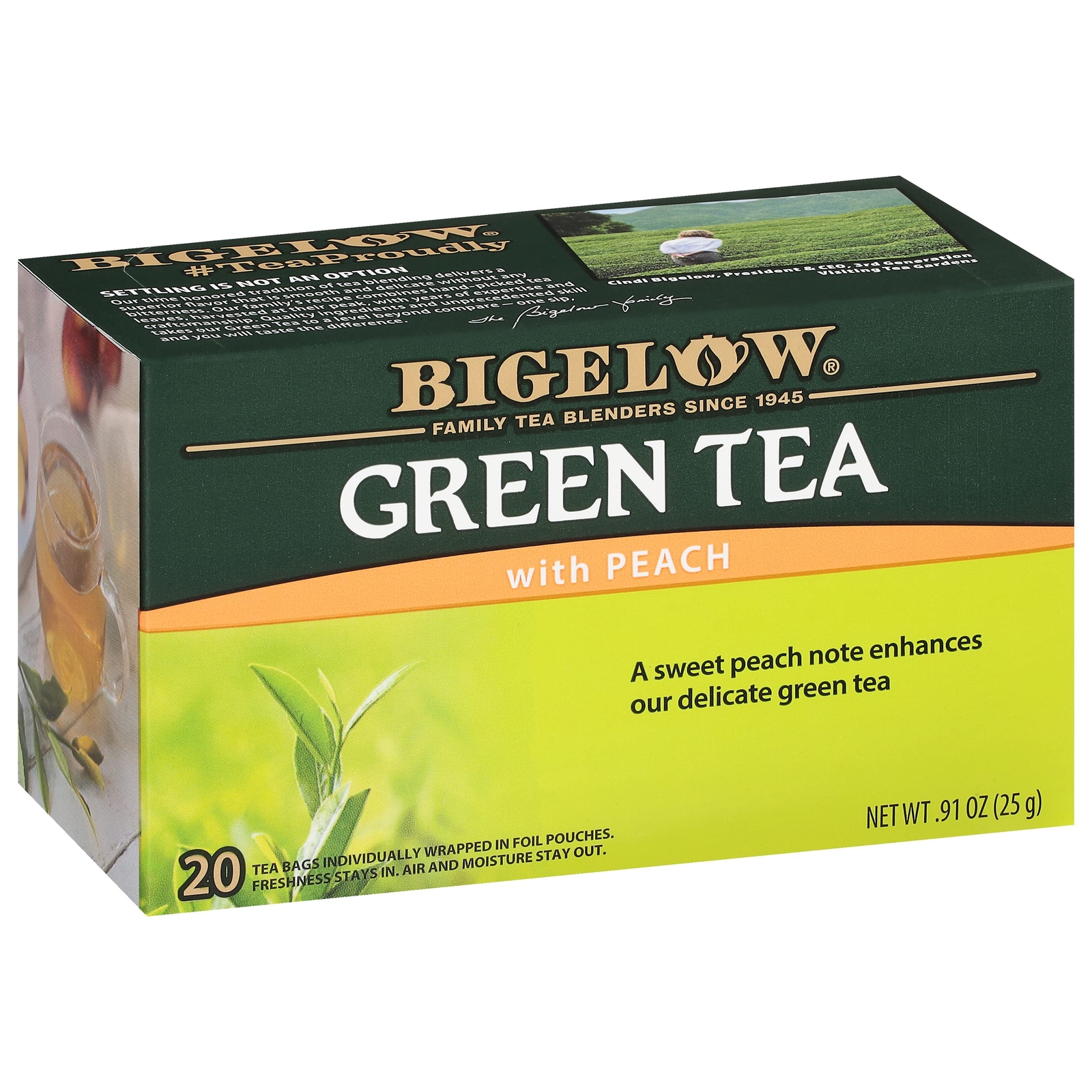 Bigelow Green Tea with Peach 120 Individually Wrapped Tea Bags 20 Count Pack