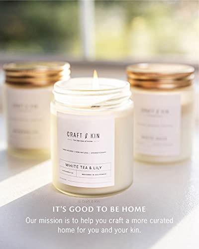 White Tea & Lily Scented Candle, 8oz 45 Hour Burn Craft and Kin Candle, All