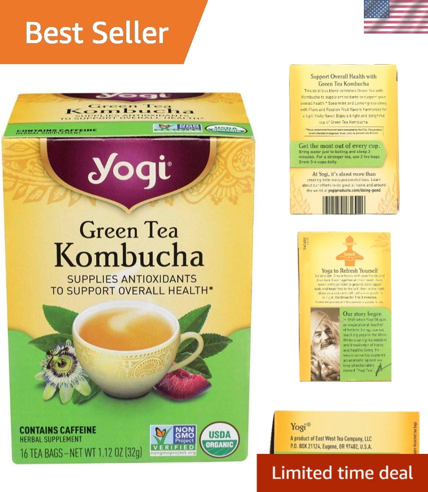 16 Count Yogi Kombucha Green Tea – Natural Herbal Blend for Energy & Immunity