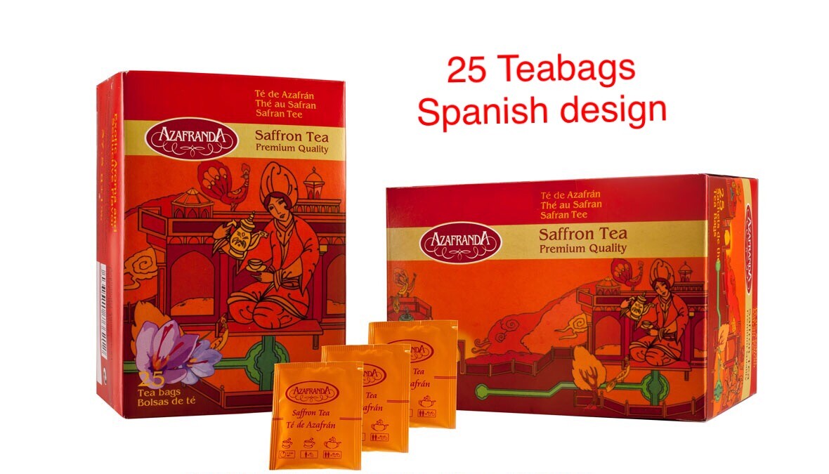SAFFRON TEA BAGS PREMIUM 25pcs SPANISH OR ENGLISH DESIGN