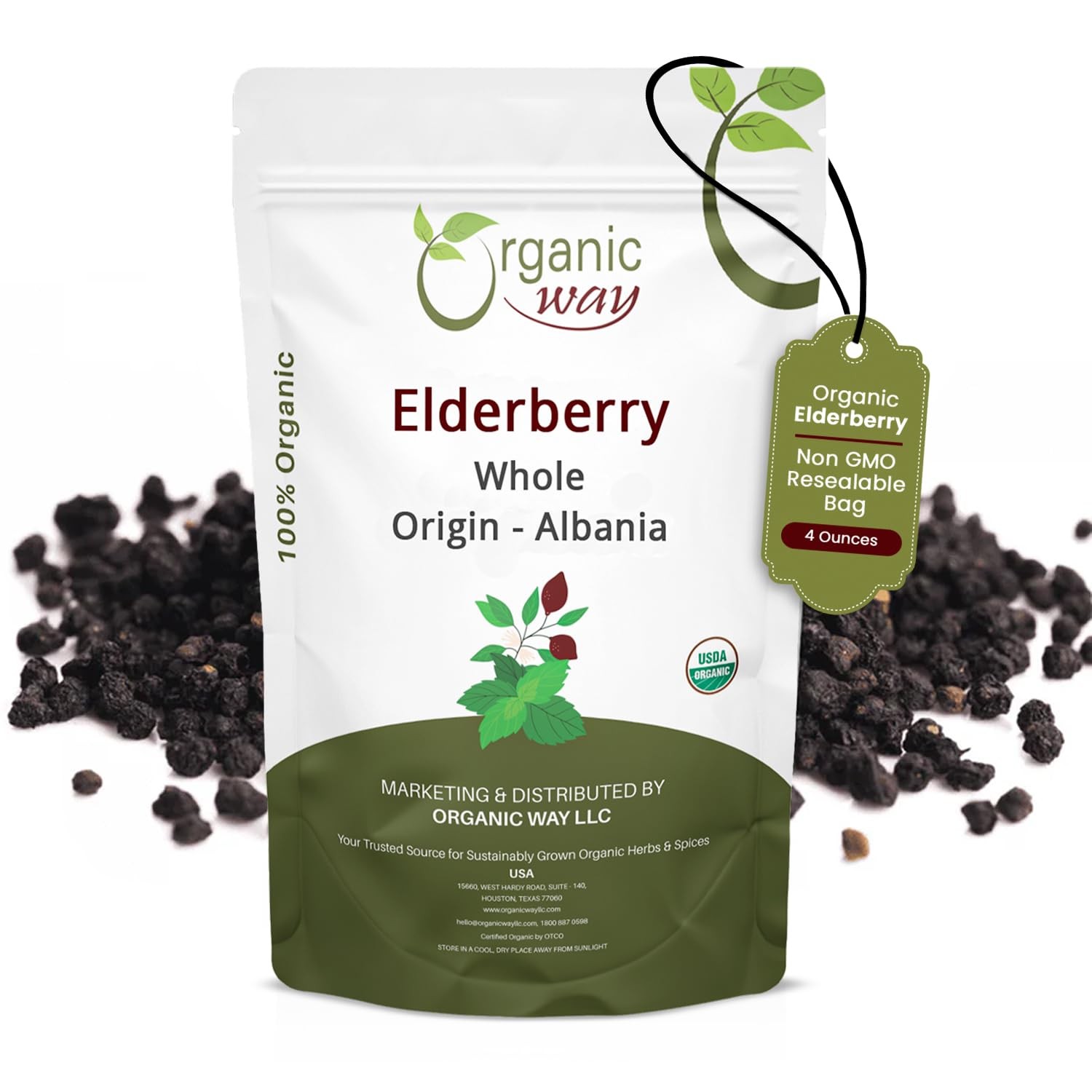 Organic Way Dried Elderberry Whole – Herbal Tea | 4 Ounce (Pack of 1)