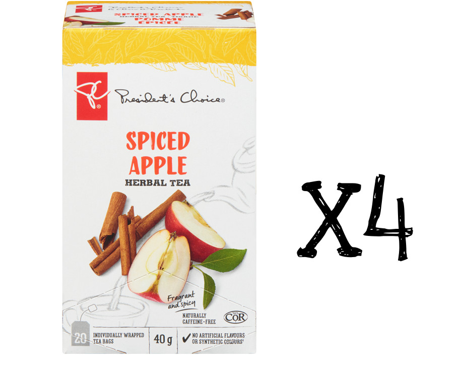 PC President’s Choice Spiced Apple Herbal Tea 20 bags 40g x 4 boxes Canada