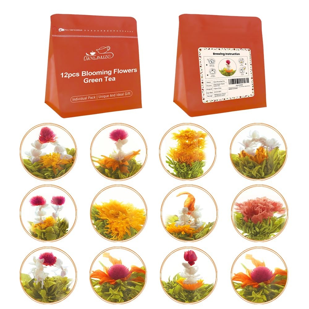 LWXLJMJZC-12pcs Individually Wrapped Blooming Tea,Jasmine Flowering , Green