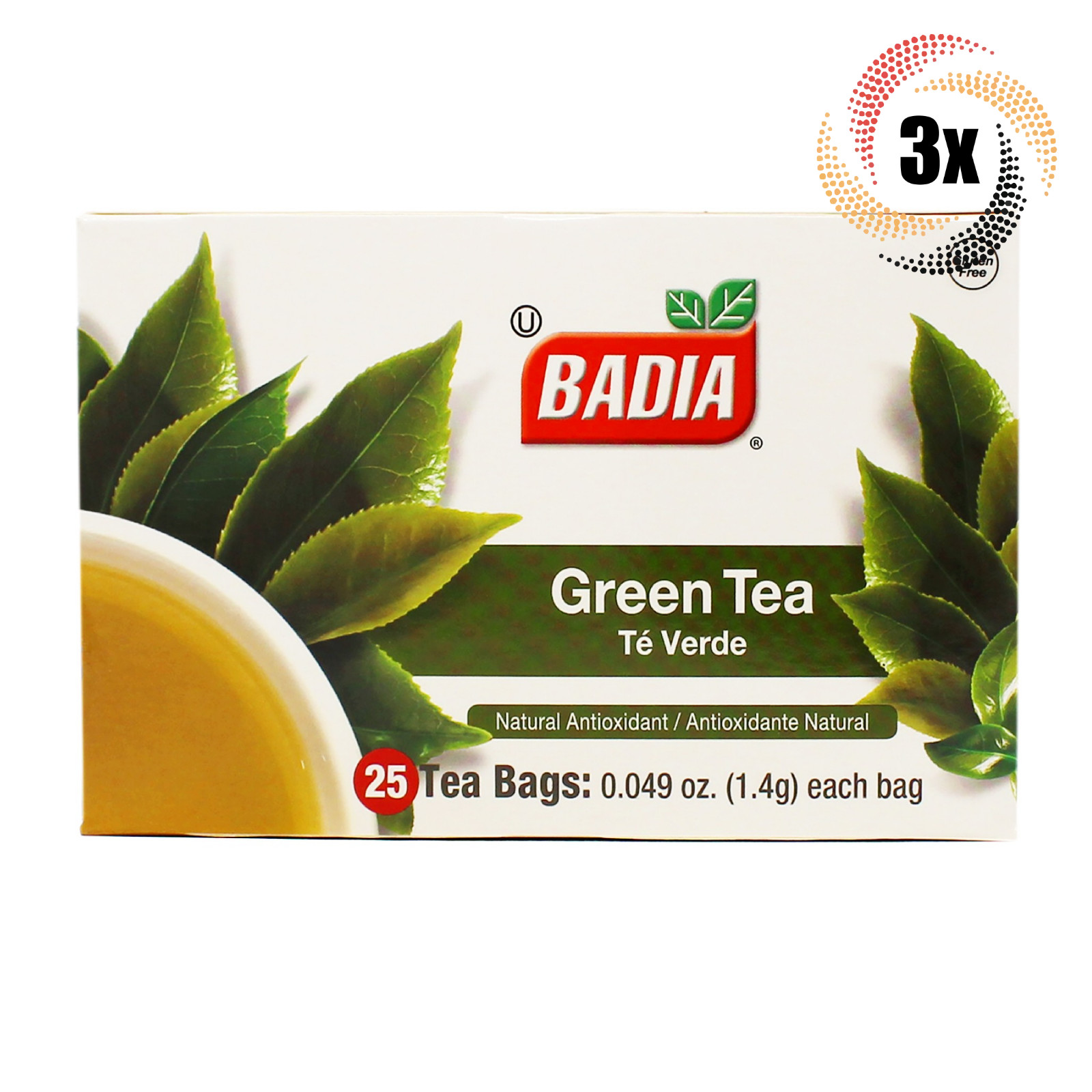 3x Boxes Badia Green Tea Natural Antioxidant | 25 Bags Per Box | Gluten Free