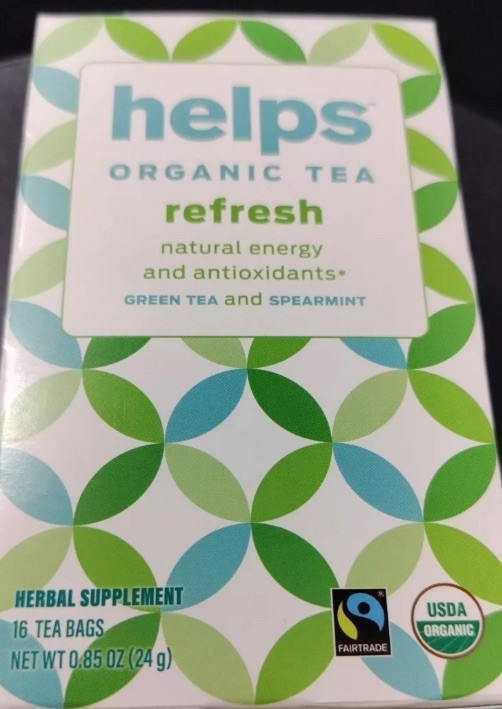 2) Boxes Helps Teas Refresh Organic Green Tea W/Spearmint Herbal 32 Tea Bags NIB