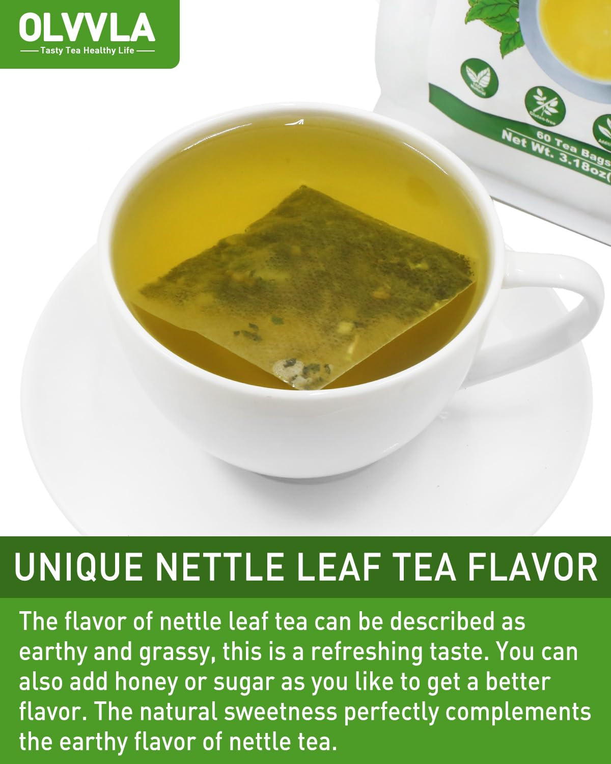 – Premium Nettle Leaf Tea – 1.5G X 60 Count – 100% Pure Natural Stinging Nettle