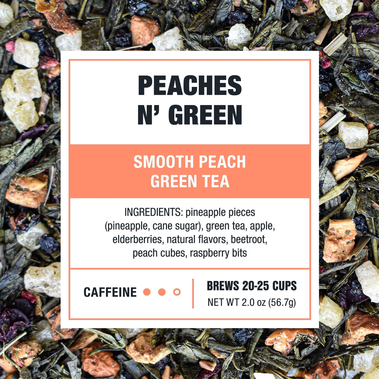 Smooth Peach Green Tea Loose Leaf Blend 25 Cups Reusable Pouch Premium Quality