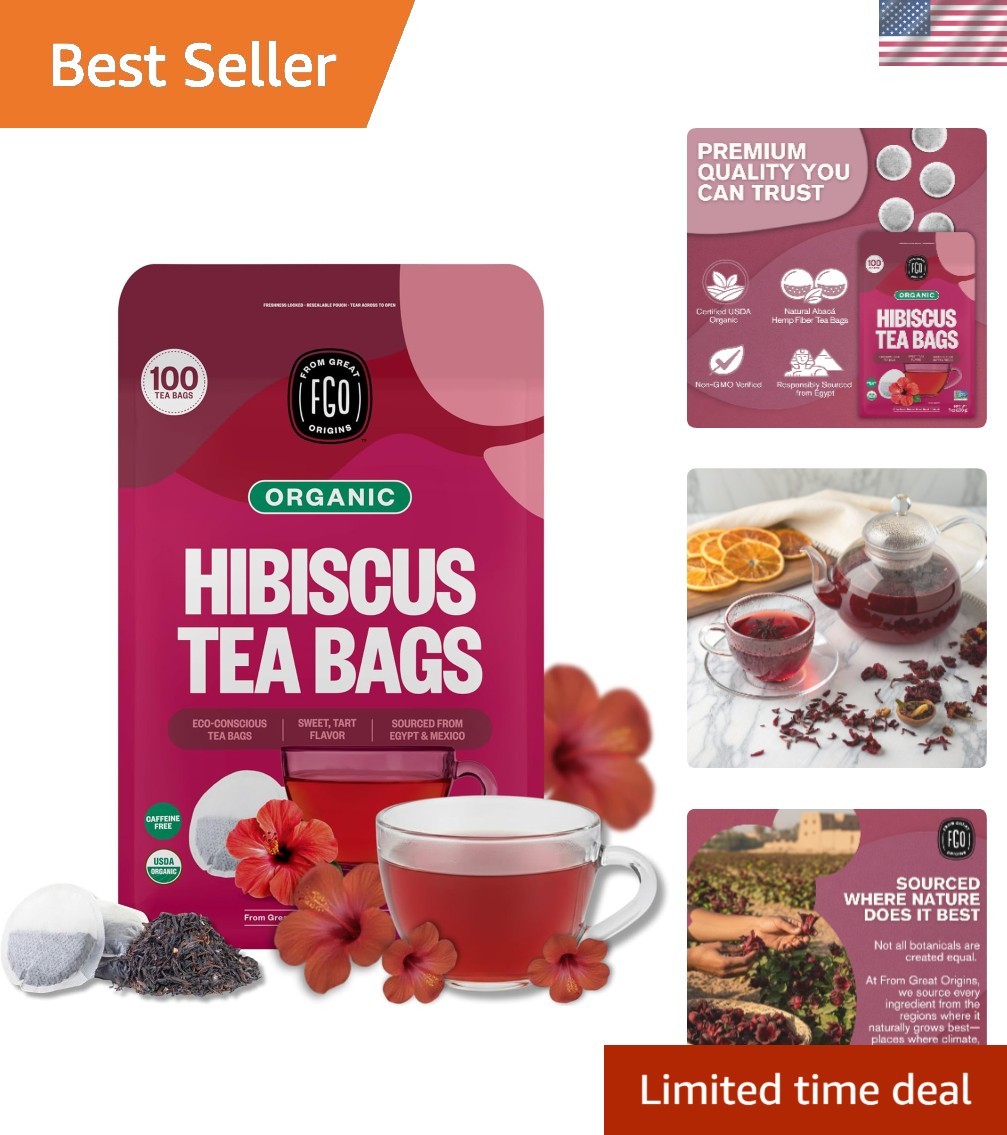Organic Hibiscus Tea – 100 Eco-Conscious Tea Bags, Caffeine-Free Delight
