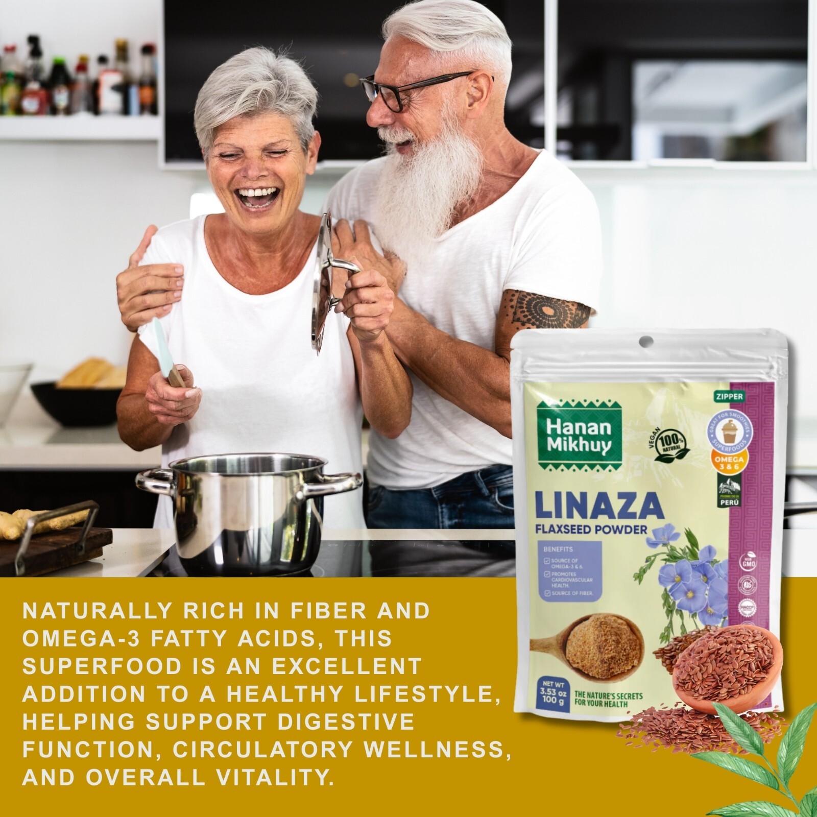 Linaza 100% Natural Flaxseed Powder for Omega-3, Fiber & Digestive Wellness-Peru