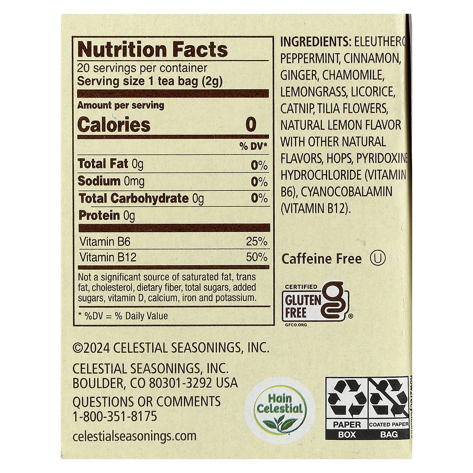 Herbal Tea, Tension Tamer®, Caffeine Free, 20 Tea Bags, 1.5 oz (43 g)