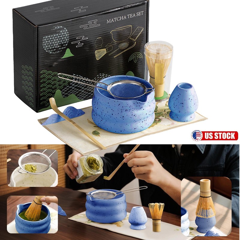 Matcha Whisk Set 7 Pcs Matcha Set with Holder Scoop Sifter Bamboo Whisk