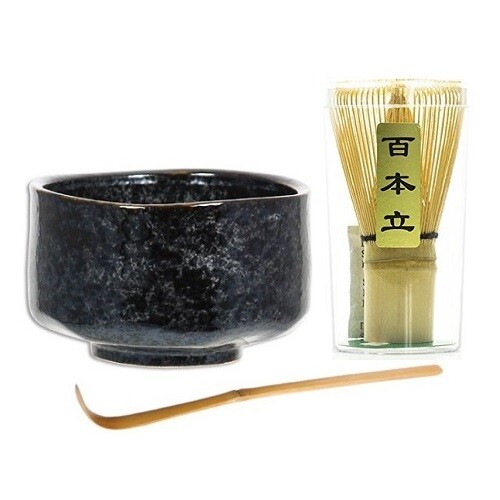 Japanese Akeyogoro Matcha Bowl Bamboo Scoop 100 Count Whisk Tea Ceremony Set