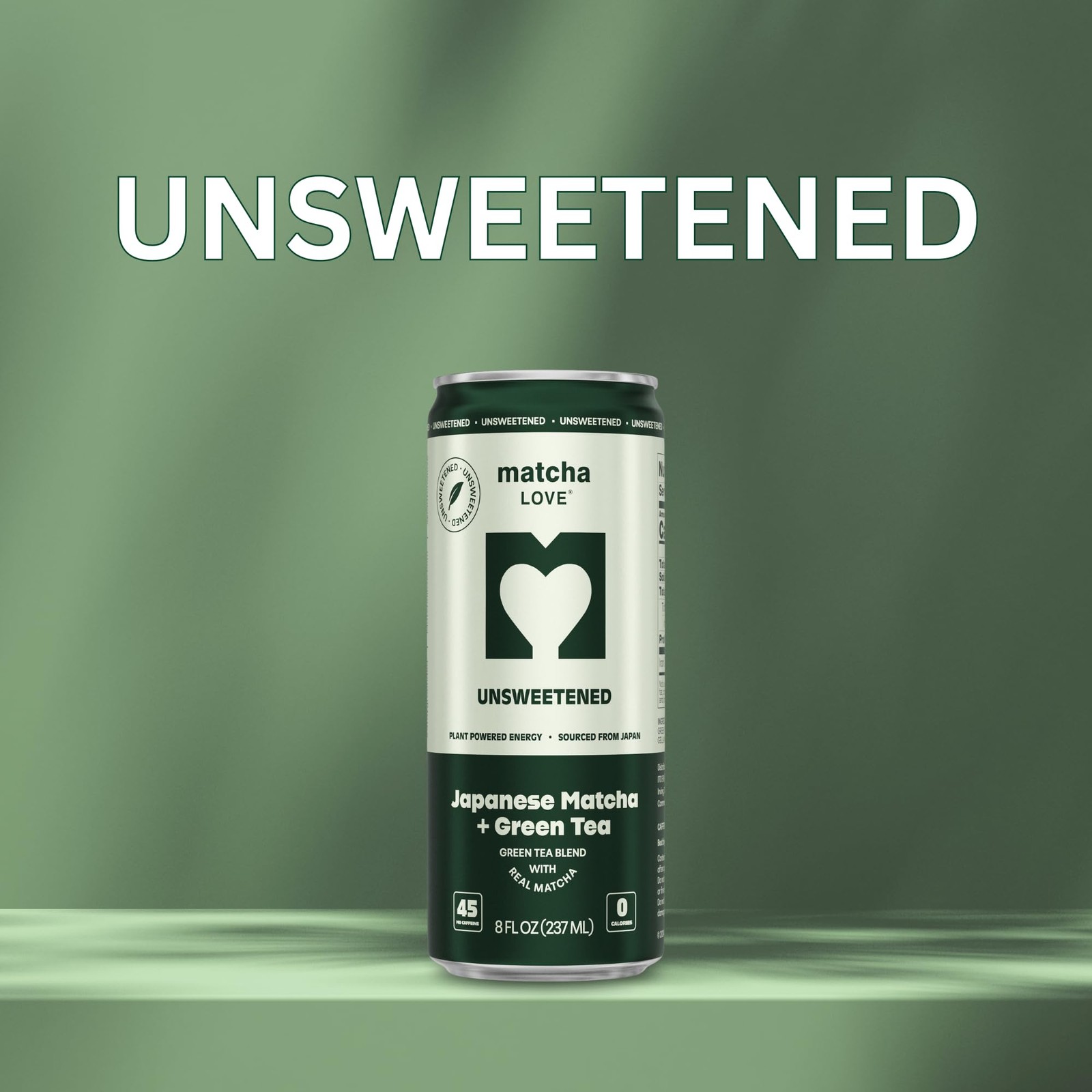 matcha LOVE Matcha + Green Tea, Unsweetened, 8 Ounce Pack of 12