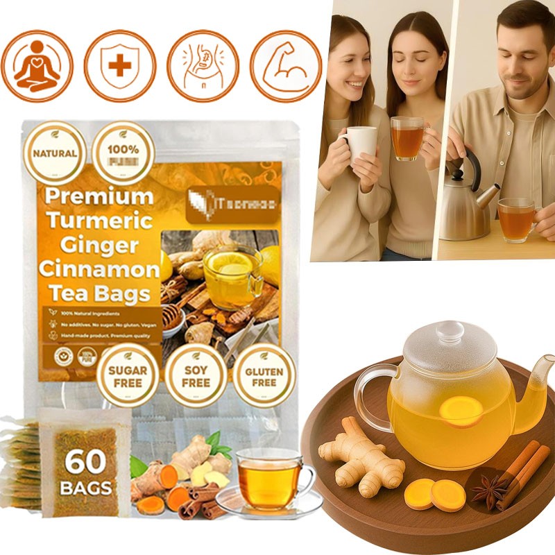 Turmeric, Ginger, Cinnamon Tea Bags, 100% Natural & No Additives & Caffeine Free