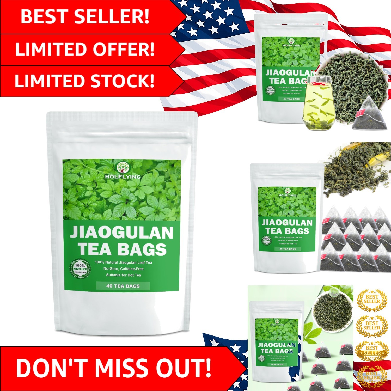 40 Count Jiaogulan Tea Teabags – 100% Natural, Caffeine-Free, Antioxidant Rich