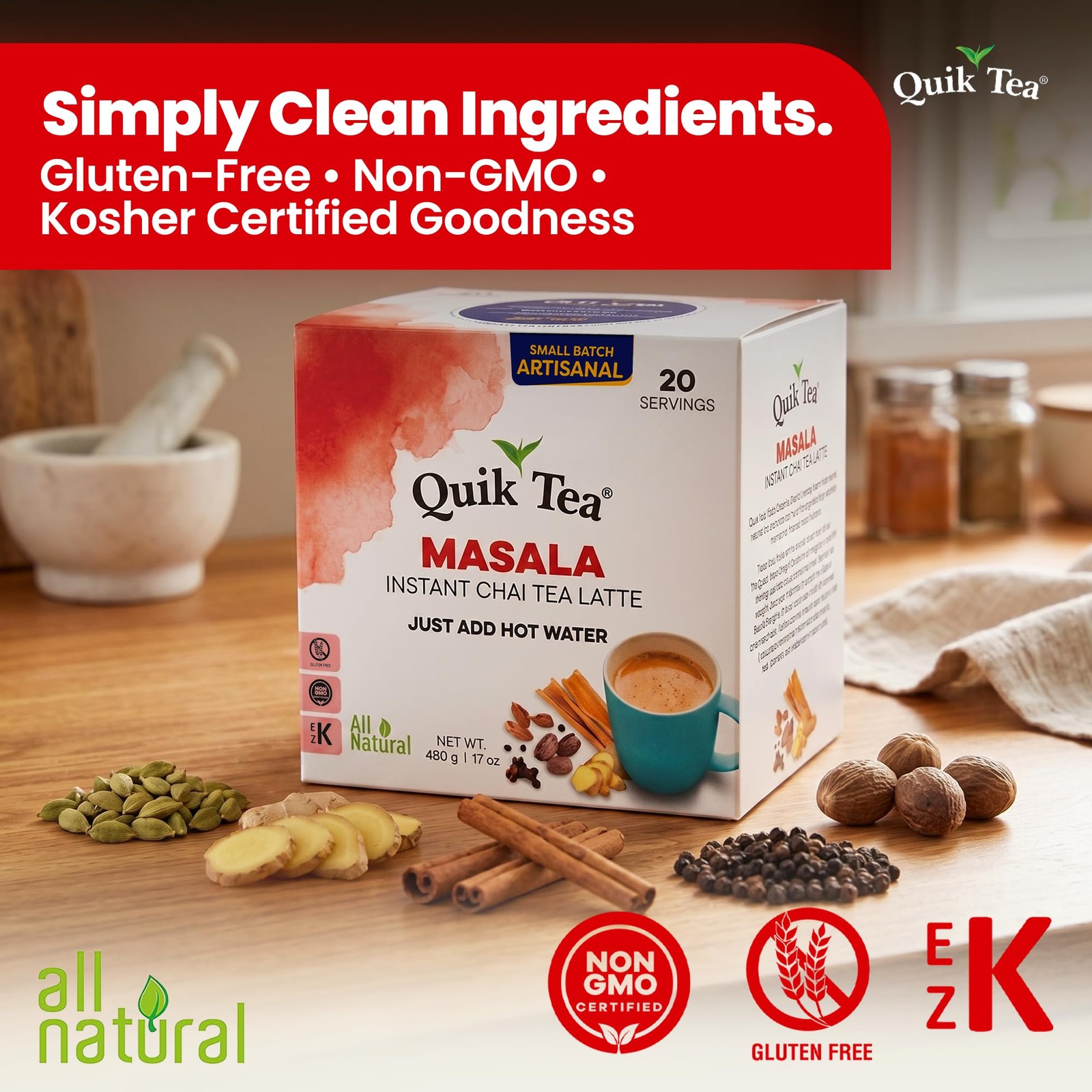 QuikTea Instant Masala Chai Tea Latte, 20 Single-Serve 20 Count (Pack of 1)