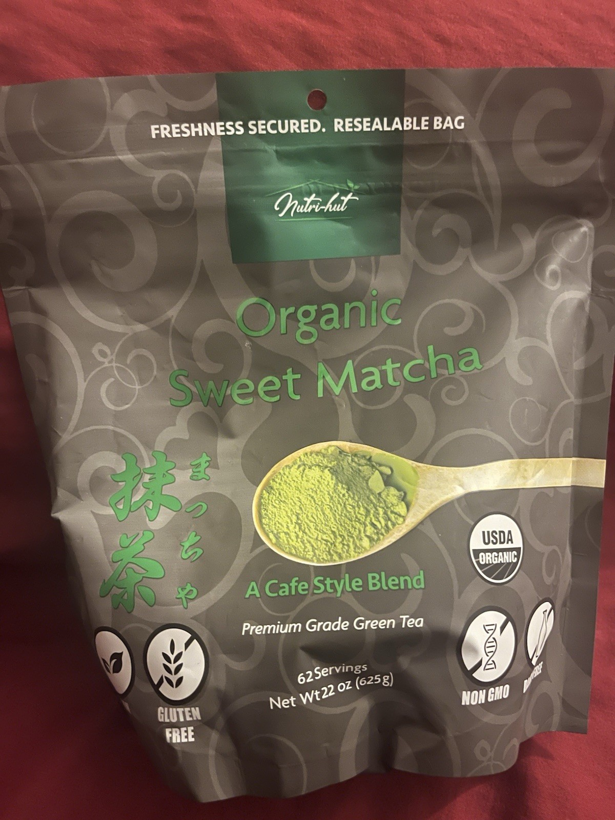 Nutri-Hut Organic Sweet Matcha Premium Grade Green Tea USDA Organic 22oz 62 Srvg