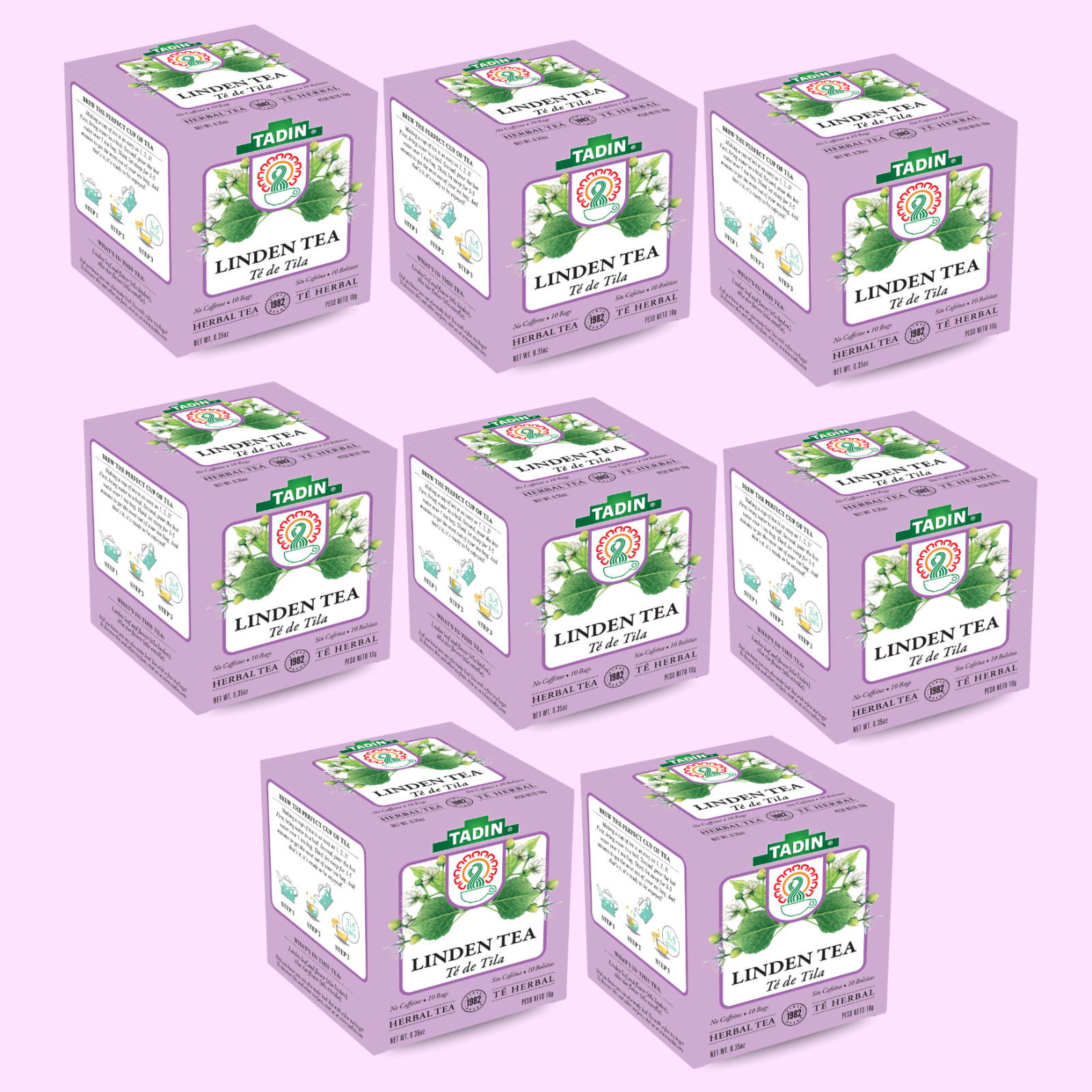 Tadin Linden Herbal Tea, 10 Bags 0.35 oz – Light & Floral Flavor (8-Pack)