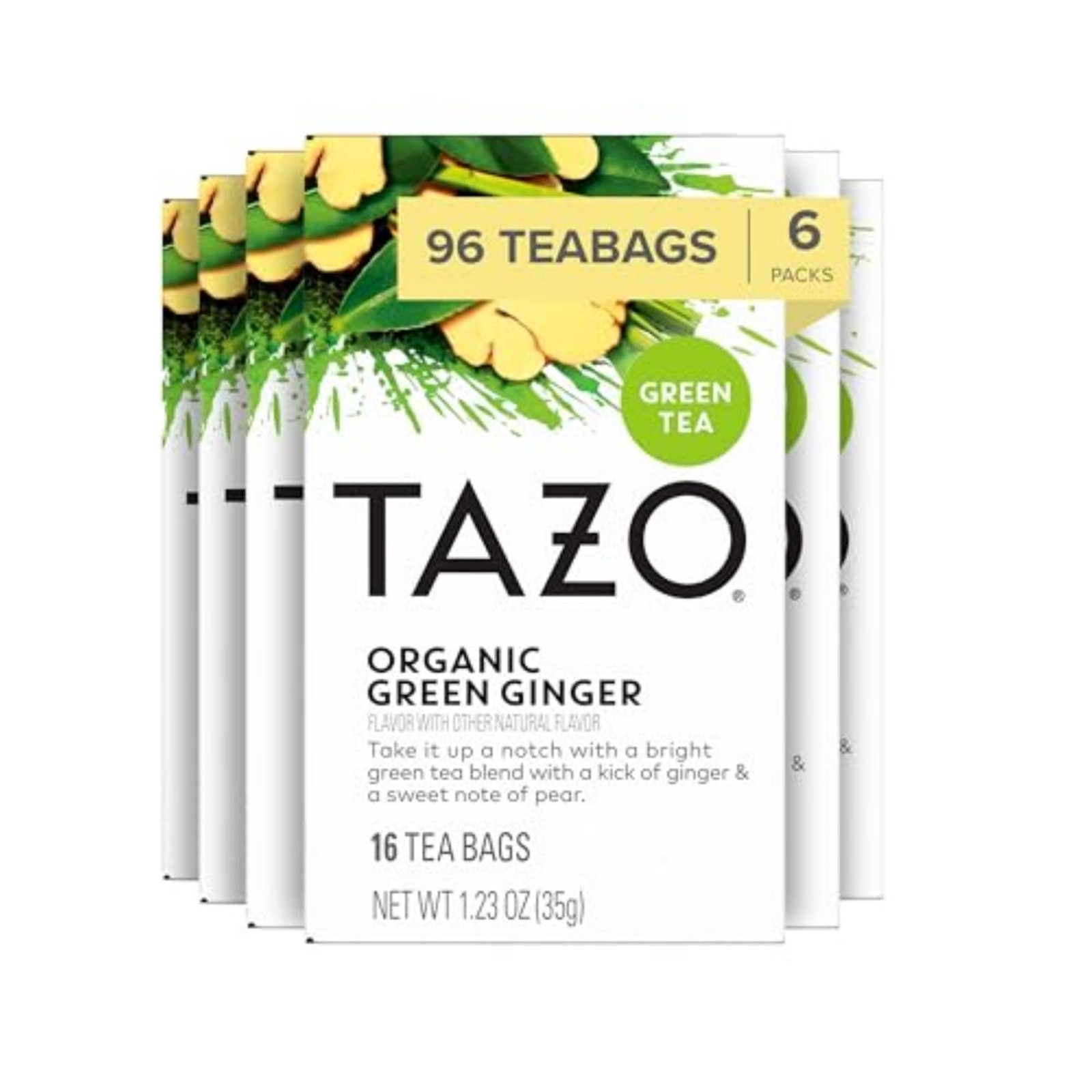 Organic Green Tea, Green Ginger, 96 Total Tea Bags (16ct – Pack of 6)