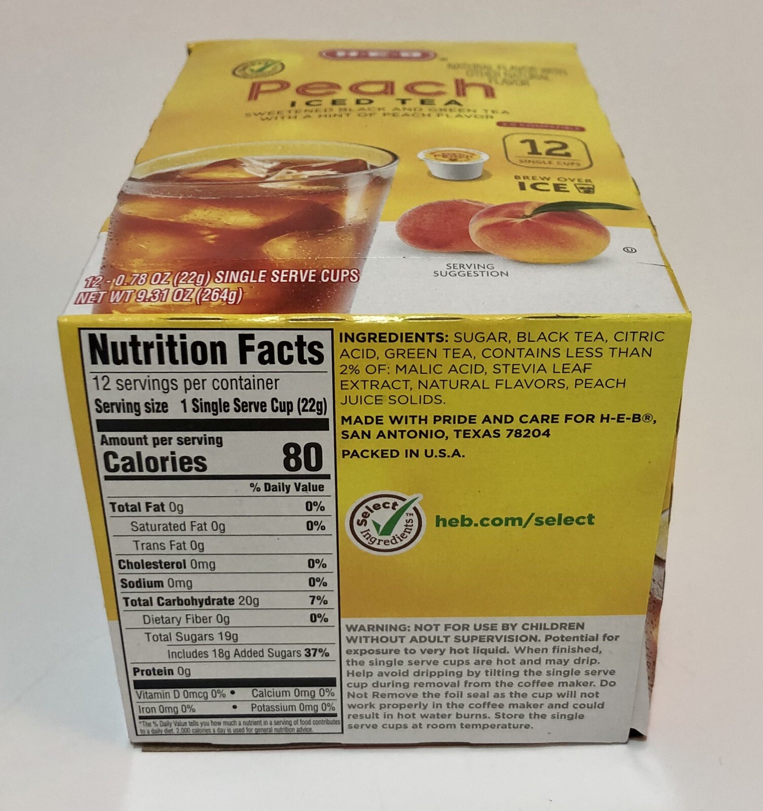 (1) Box HEB K-Cup Pods Sweet Peach Iced Tea 12/Box Keurig 2.0 H-E-B Texas