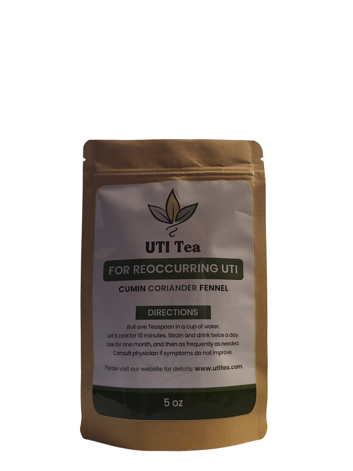 UTI Tea, For reoccuring UTI. Ayurvedic. All natural organic. 5oz resealable bag