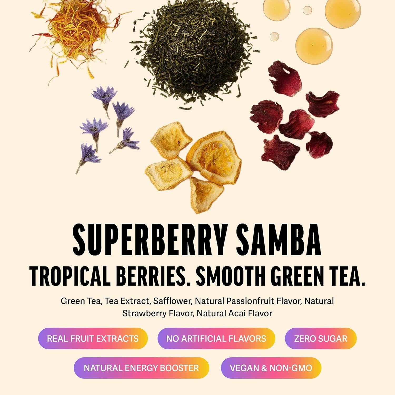 Zest Energy Superberry Samba Green Tea 20 Bags 135mg Caffeine Keto Friendly